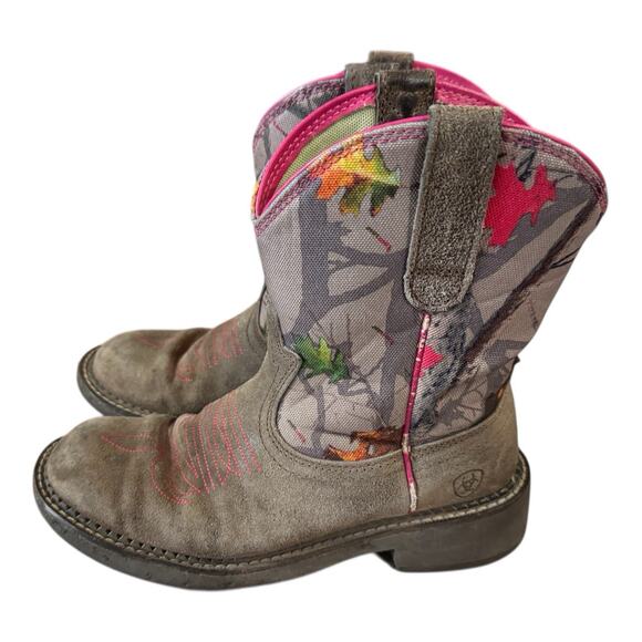 Ariat Fatbaby Women's Sz 7 B Camo Pink Brown Leather Stockman Cowboy Boots - Picture 2 of 9